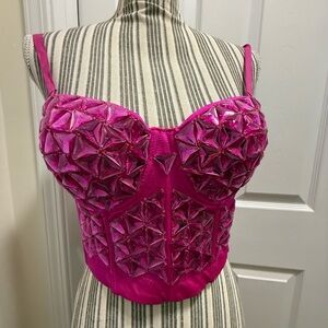 Pink Embellished Bustier Top Large Gems Rhinestones Adjustable Back by Lydia